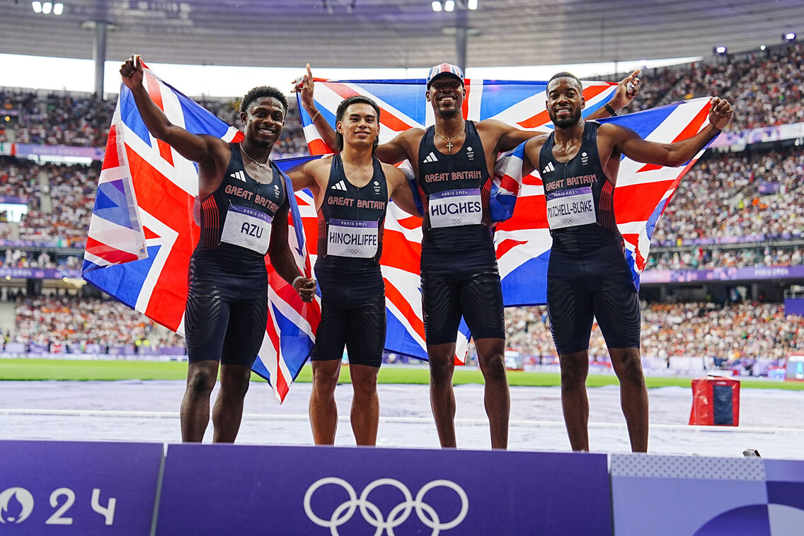 Jeremiah Azu wins a bronze medal as part of Great Britain’s 4x100m team at Paris Olympic Games